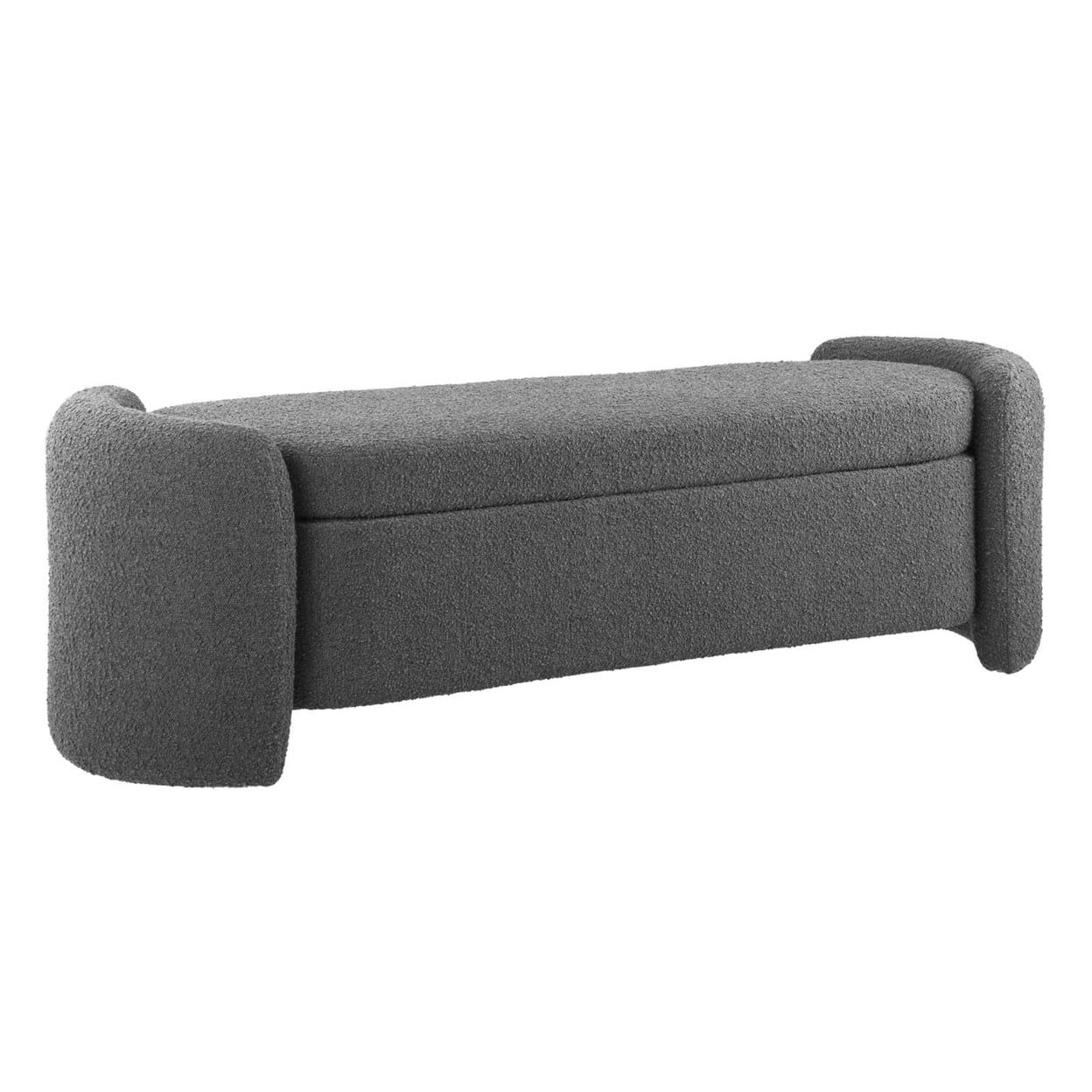 Charcoal Boucle Upholstered Storage Bench with Wood Frame