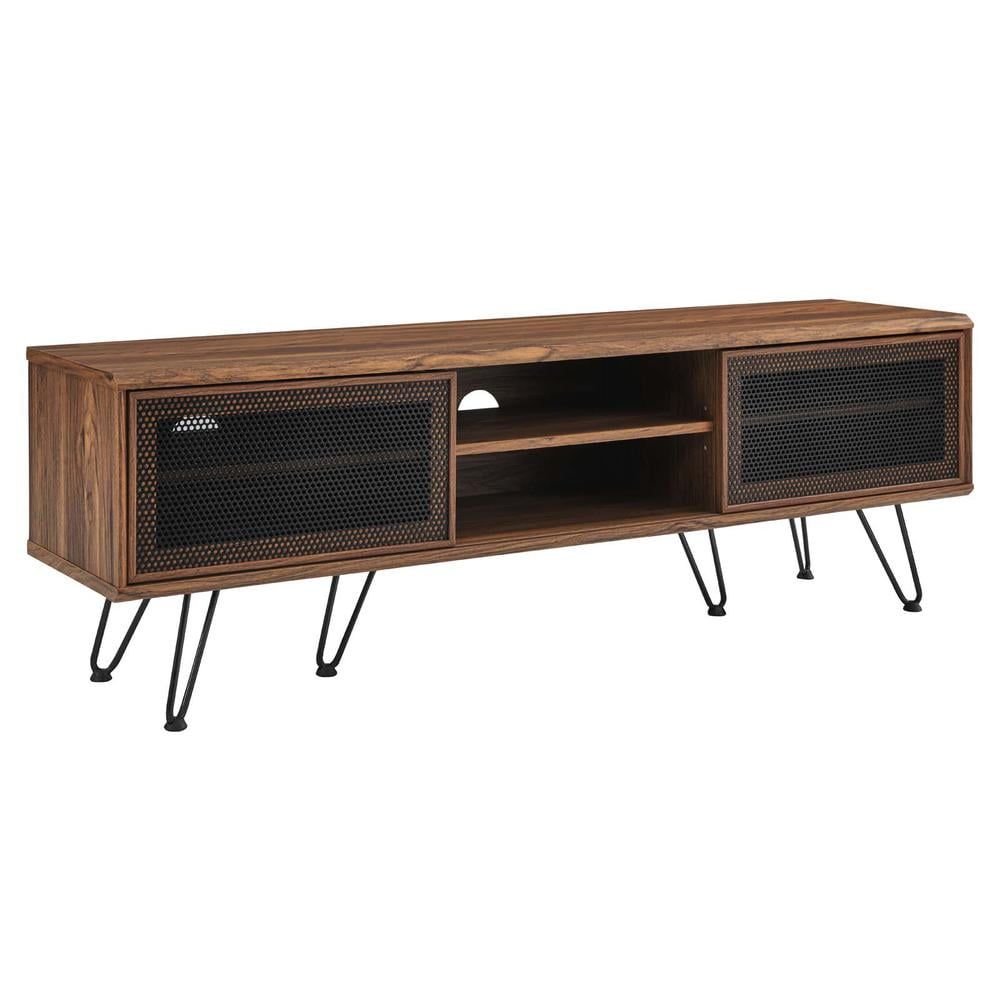 Walnut 59" TV Stand with Sliding Mesh Doors