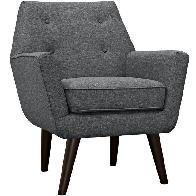 Mid-Century Modern Gray Upholstered Accent Chair with Wood Legs