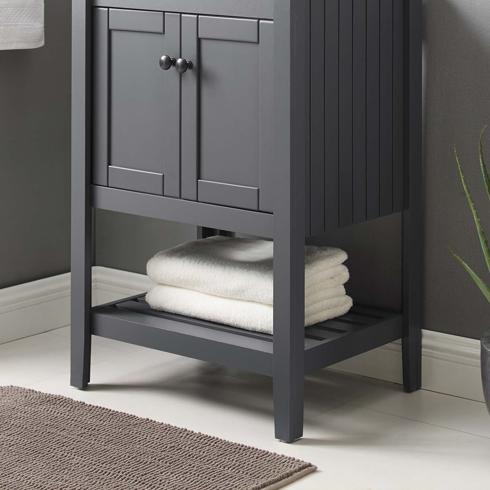 Gray Polished Wood and MDF Freestanding Bathroom Vanity Cabinet