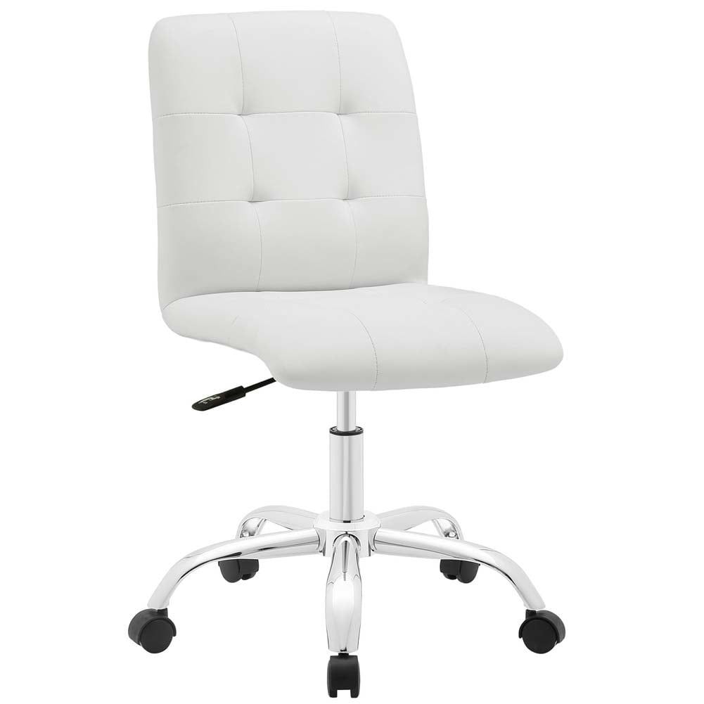 White Faux Leather Armless Swivel Office Chair with Chrome Base