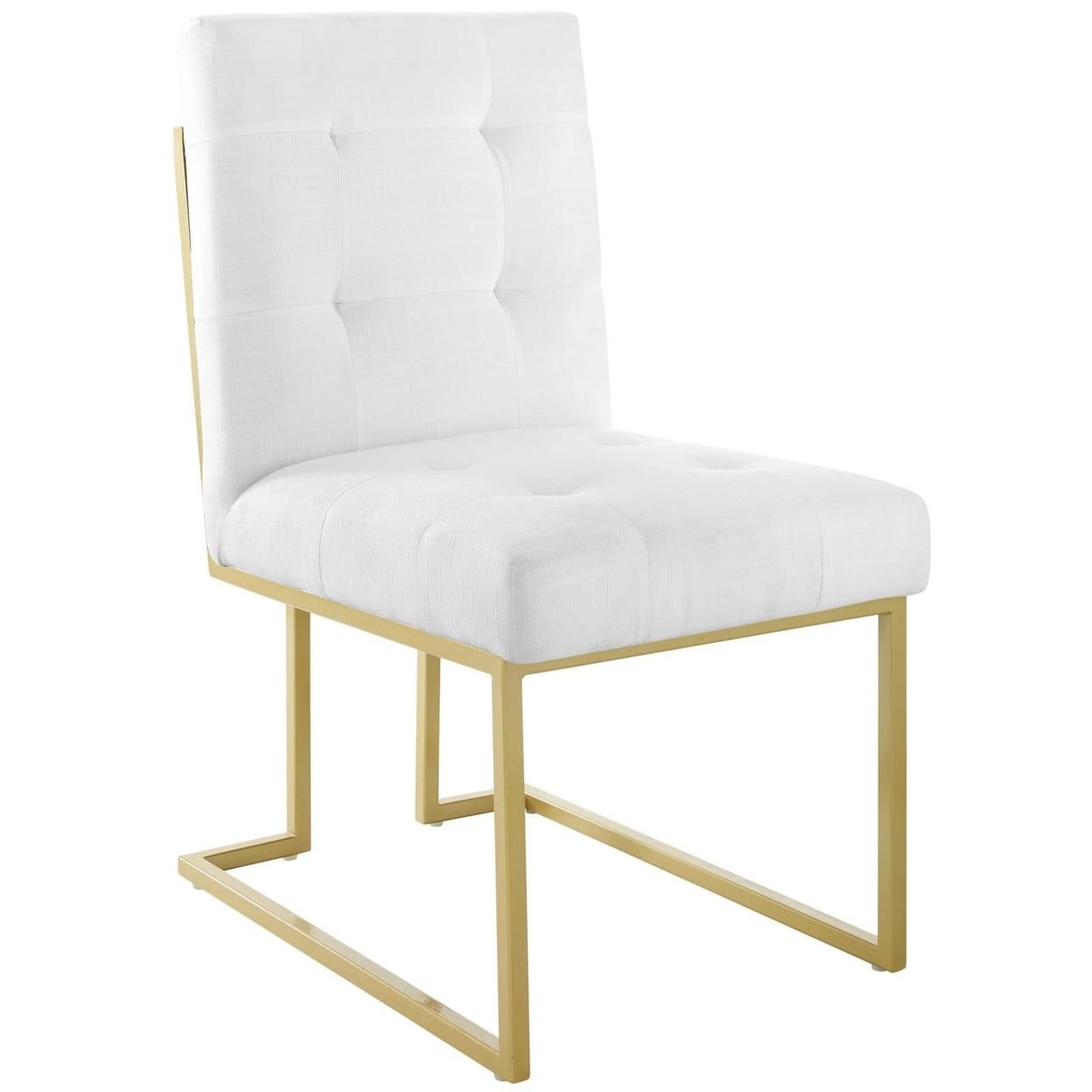 White Tufted Upholstered Dining Chair with Gold Stainless Steel Frame