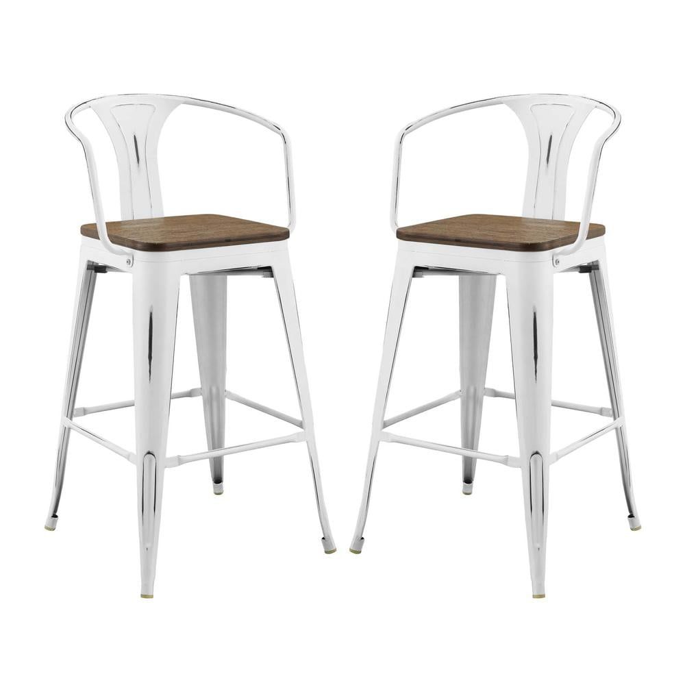 Promenade Vintage White Metal and Bamboo 41" Bar Stool Set