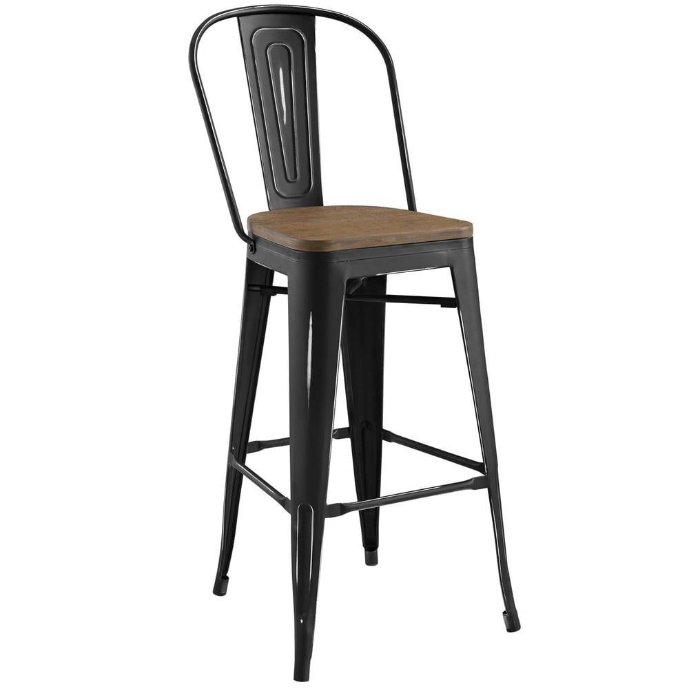 Industrial Modern 20.5" Black Steel and Bamboo Bar Stool