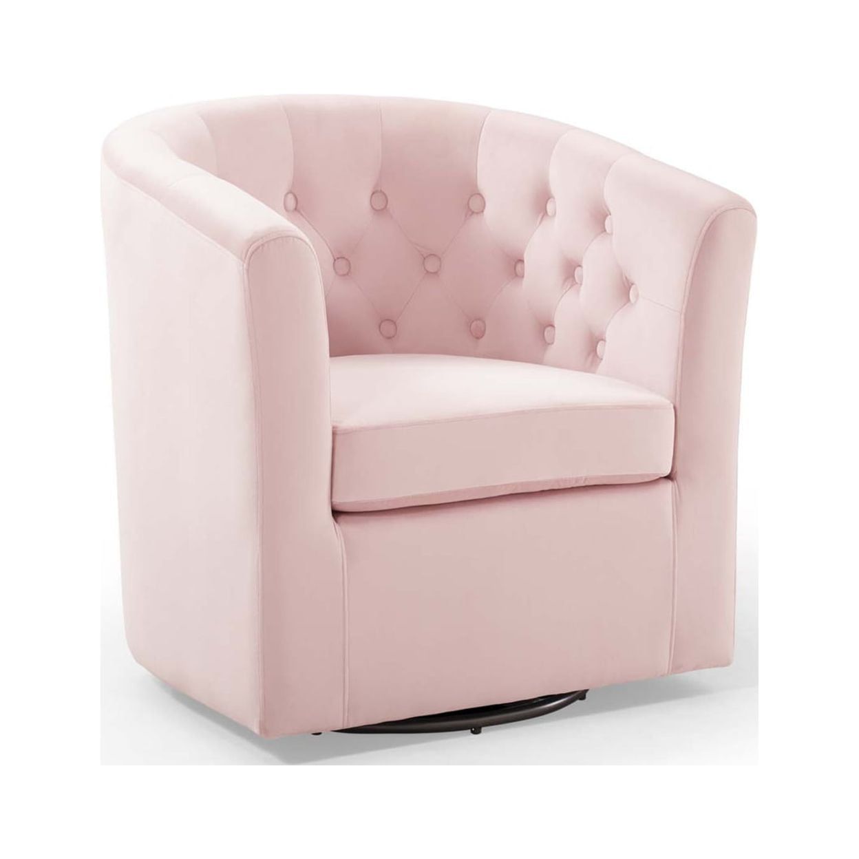 Pink Velvet Barrel Swivel Accent Chair with Tufted Spots