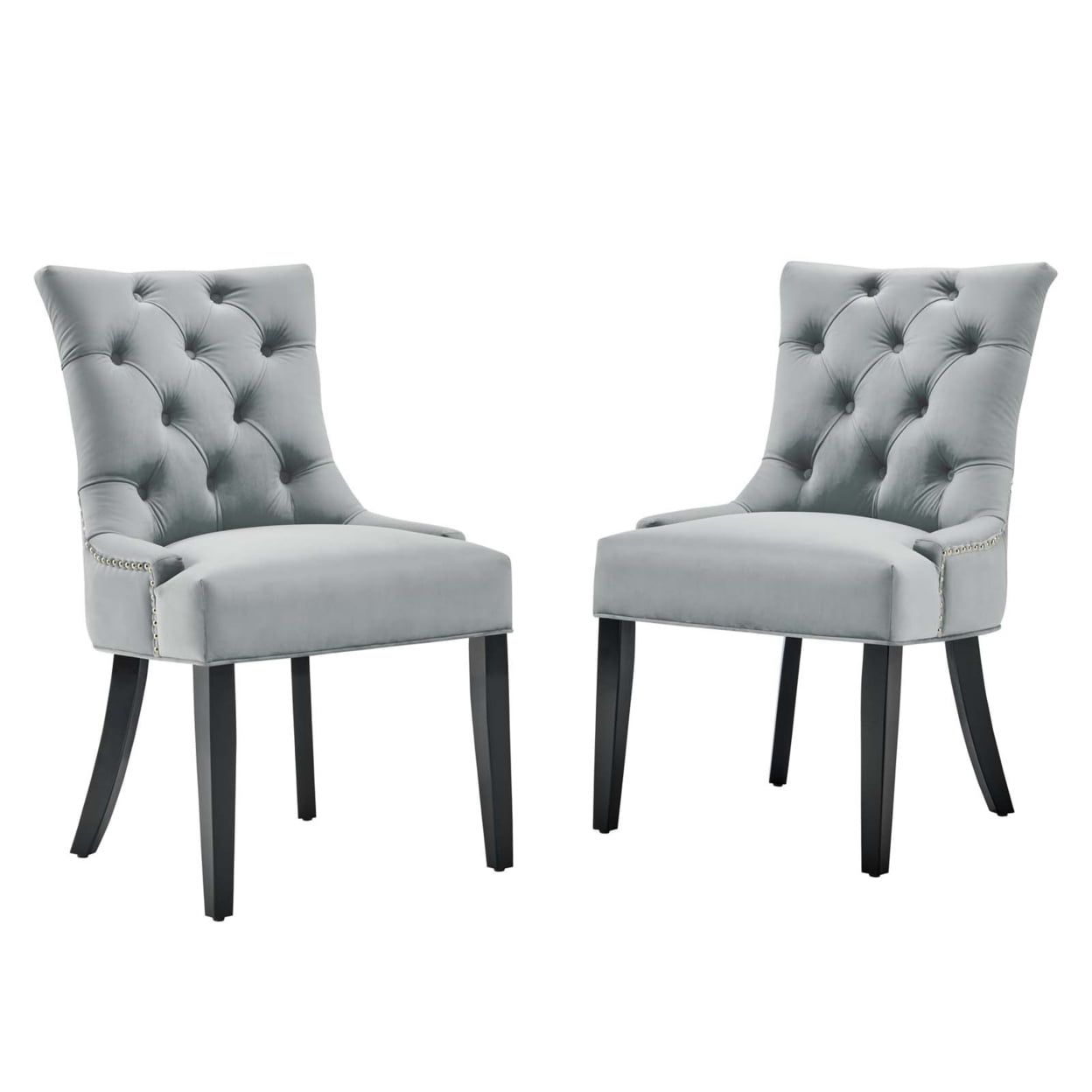 Light Gray Velvet Upholstered Parsons Side Chair with Wood Frame