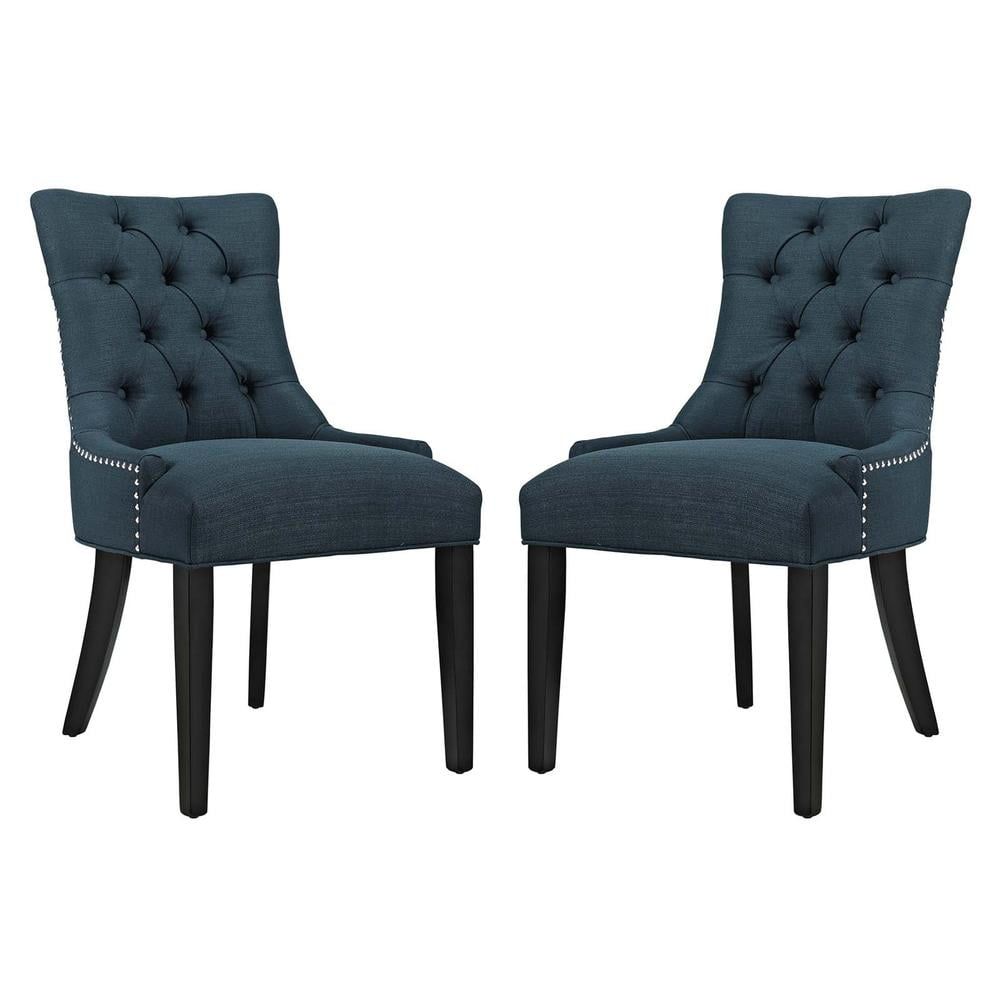 Regal Azure Upholstered Side Chair with Tufted Buttons and Nailhead Trim