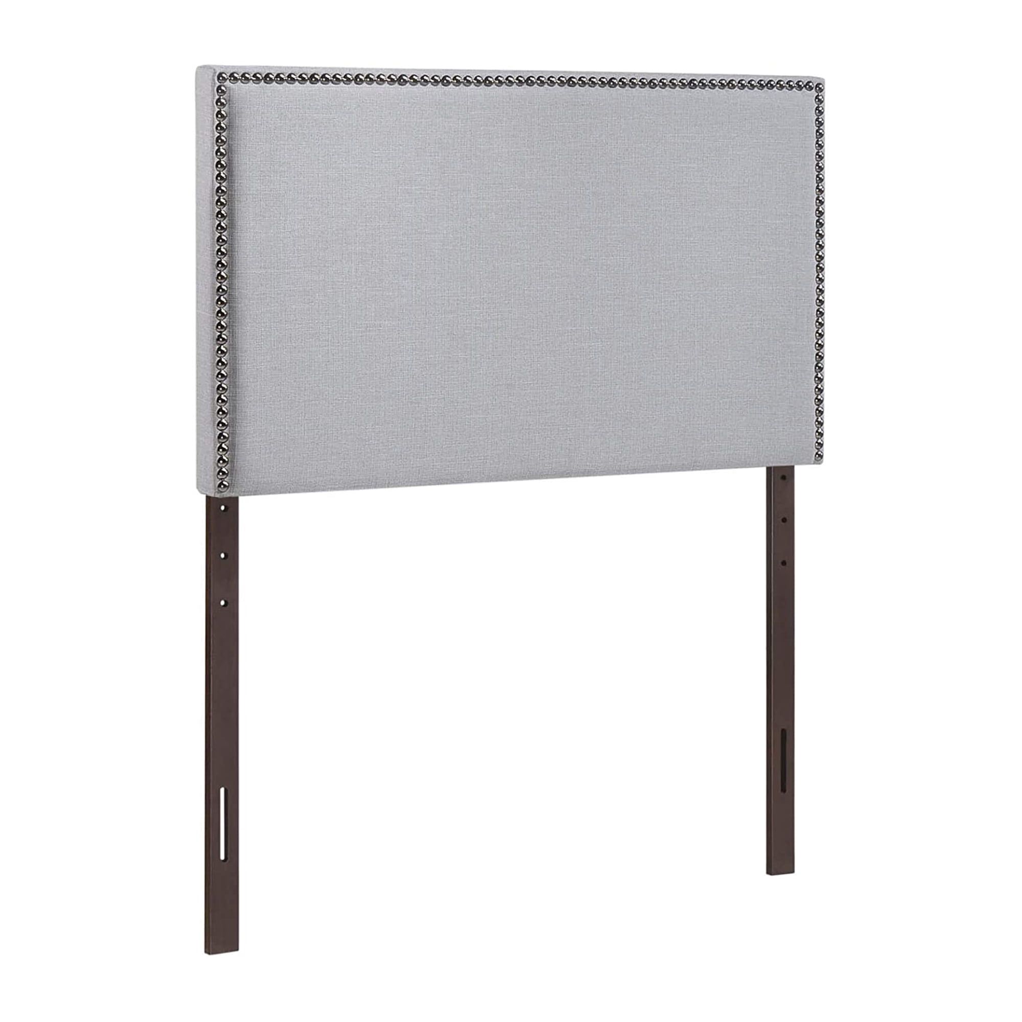 Sky Gray Linen Upholstered Twin Headboard with Nailhead Trim