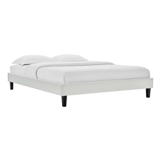Light Gray Velvet Upholstered Queen Platform Bed Frame