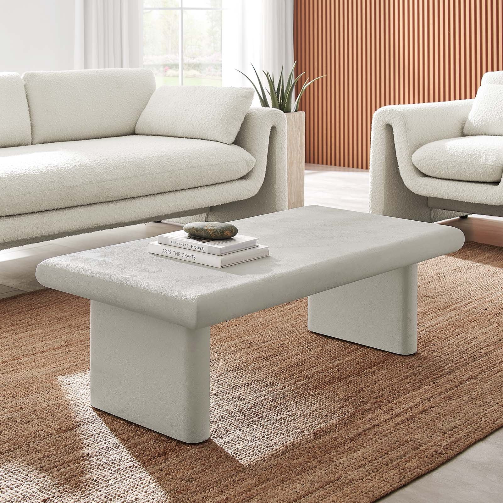 White Concrete Textured MDF Mango Wood Coffee Table