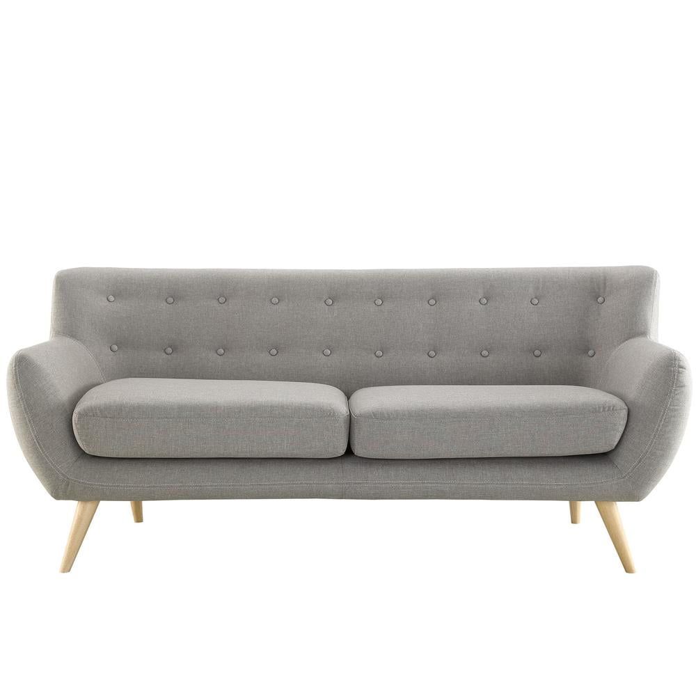 Light Gray Tufted Fabric Sofa with Wood Legs