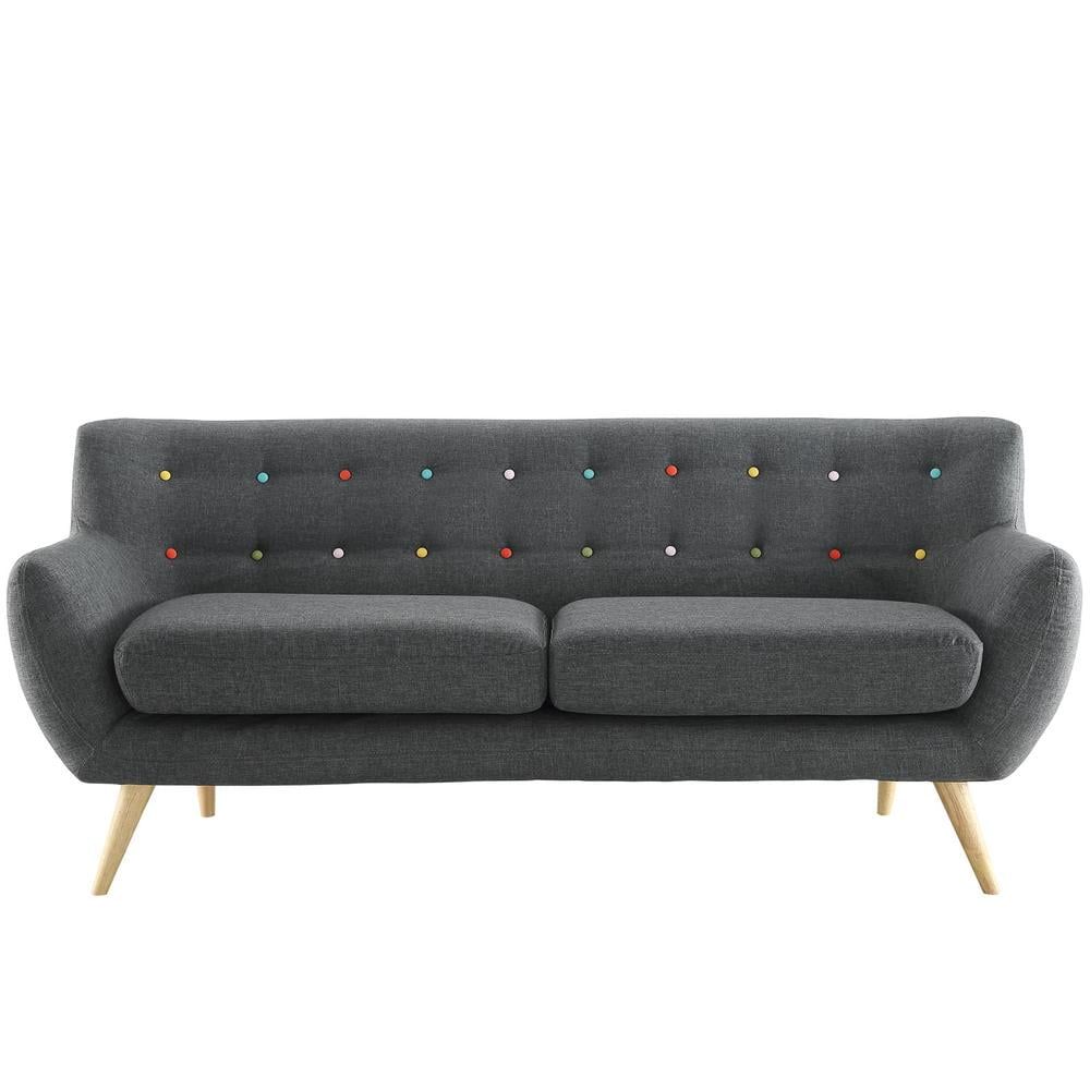 Elegance Gray Tufted Fabric Sofa with Solid Wood Track Arms, 74"