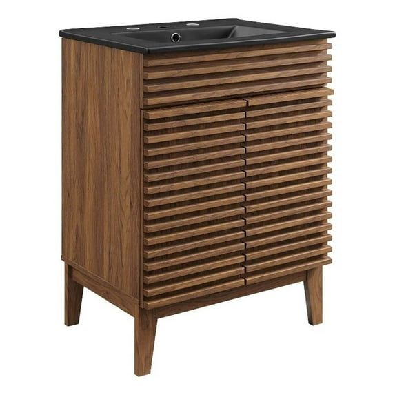 Render 24" Walnut and Black Mid-Century Modern Bathroom Vanity