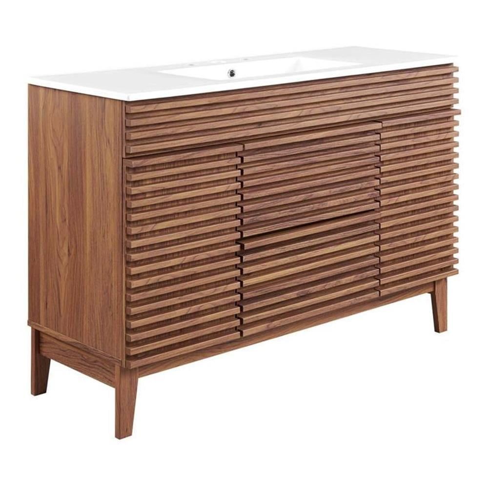 Walnut White Mid-Century Modern Single Sink Vanity