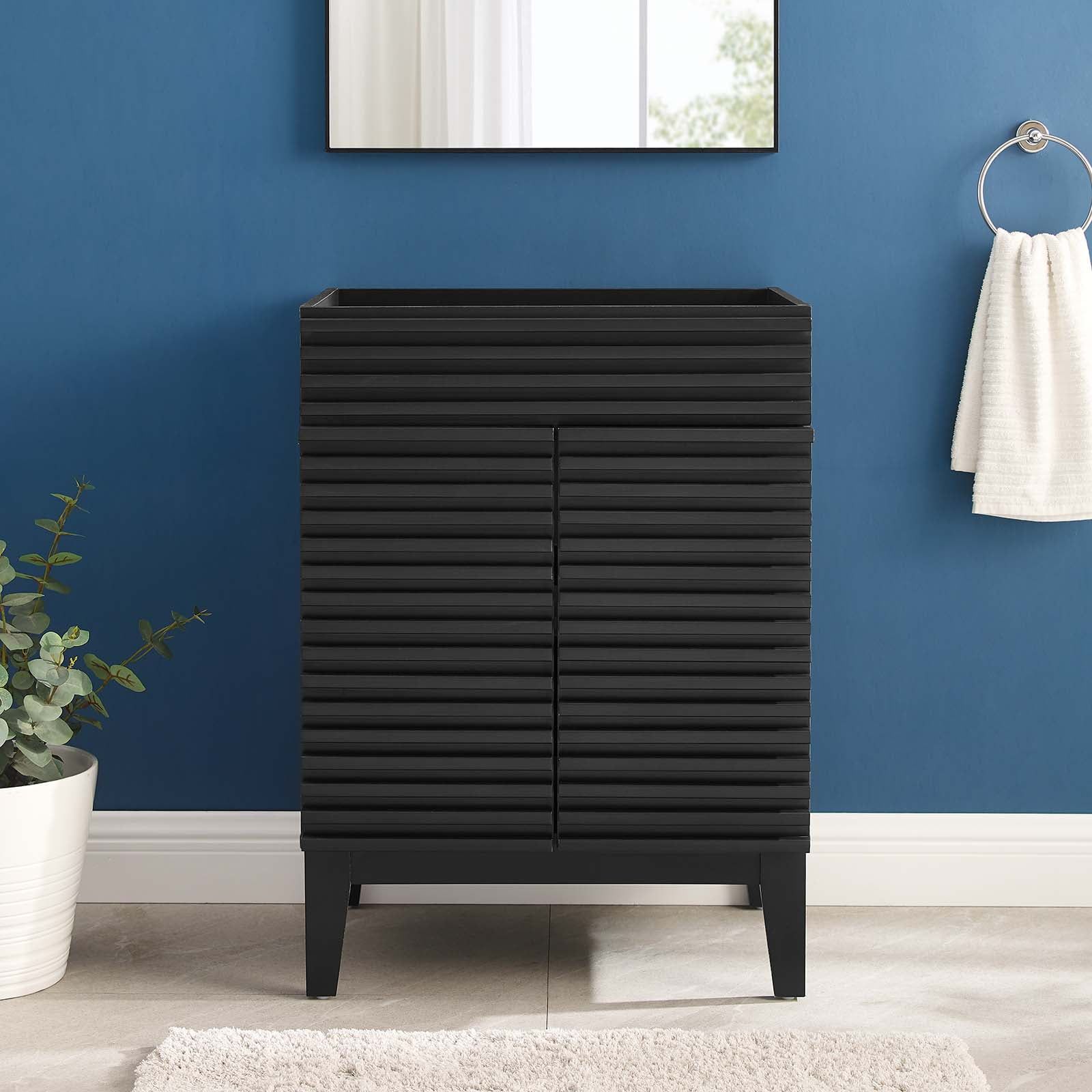 Black MDF and Particleboard Mid-Century Modern Bathroom Vanity