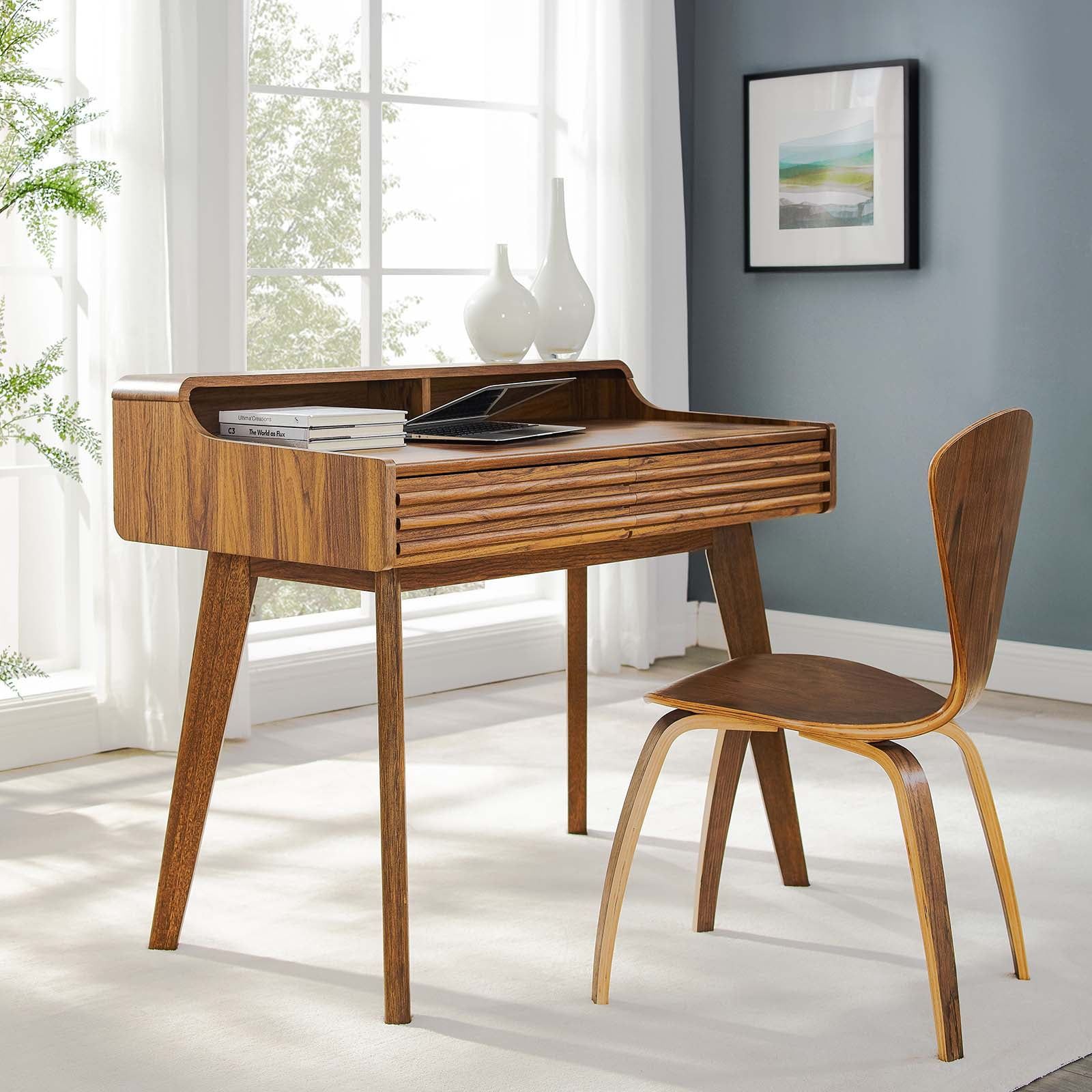 Mid-Century Modern Ravenna Writing Desk with Hutch in Walnut