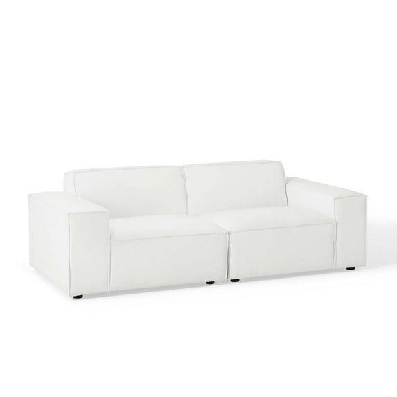 Elegant White Two-Piece Sectional Sofa with French Piping