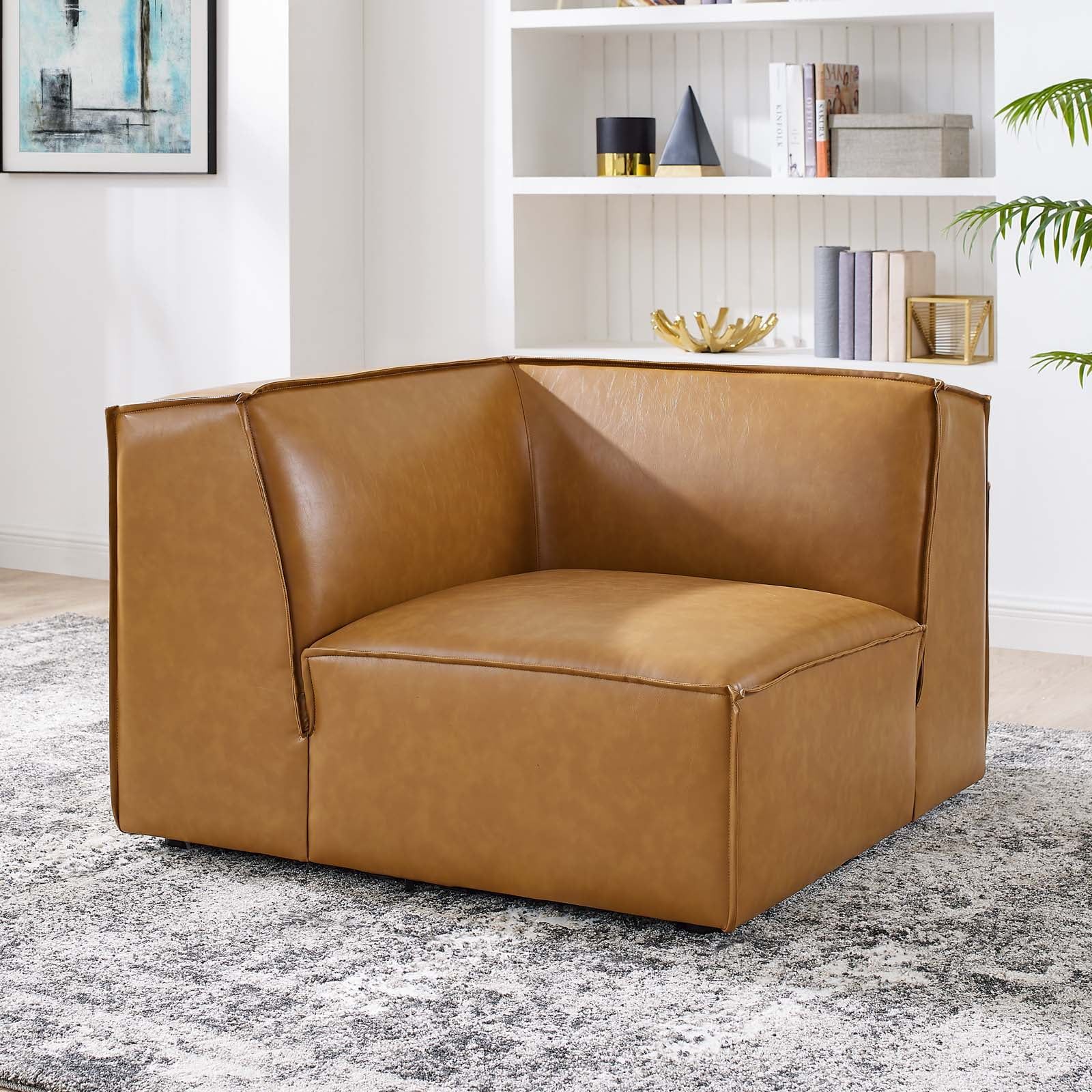 Restore Tan Vegan Leather Minimalist Corner Chair