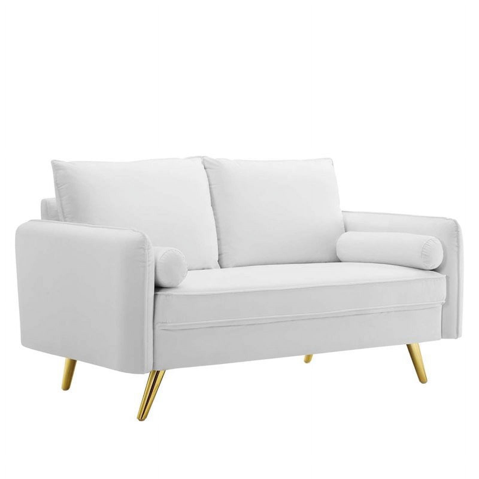 White Velvet Upholstered Loveseat with Gold Legs