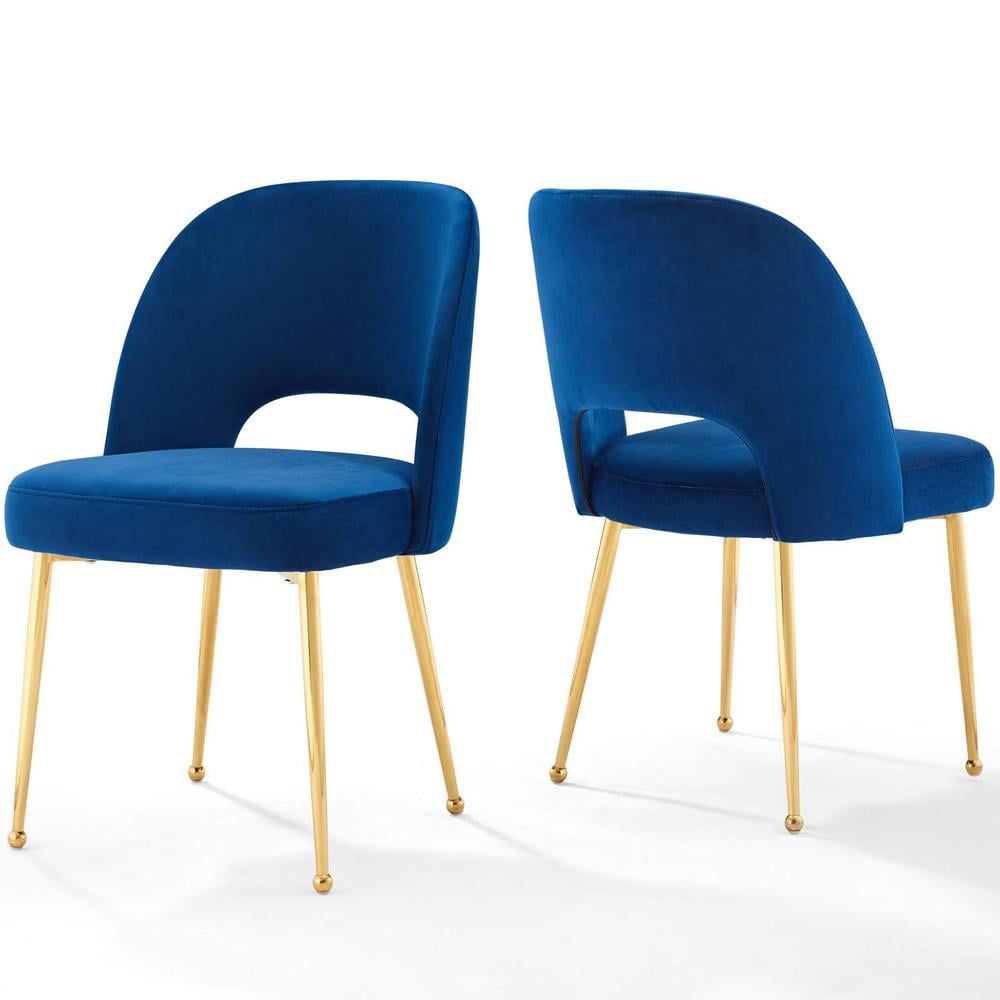 Navy Velvet Upholstered Side Chair with Gold Metal Legs
