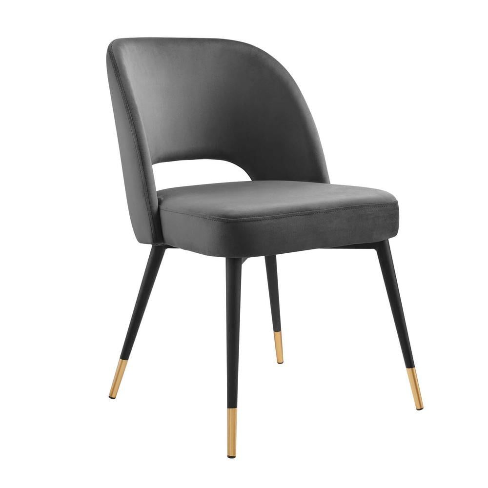 Charcoal Velvet and Black Metal Side Chair