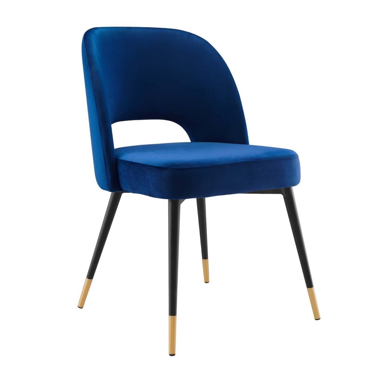 Navy Velvet Upholstered Side Chair with Matte Black Metal Legs