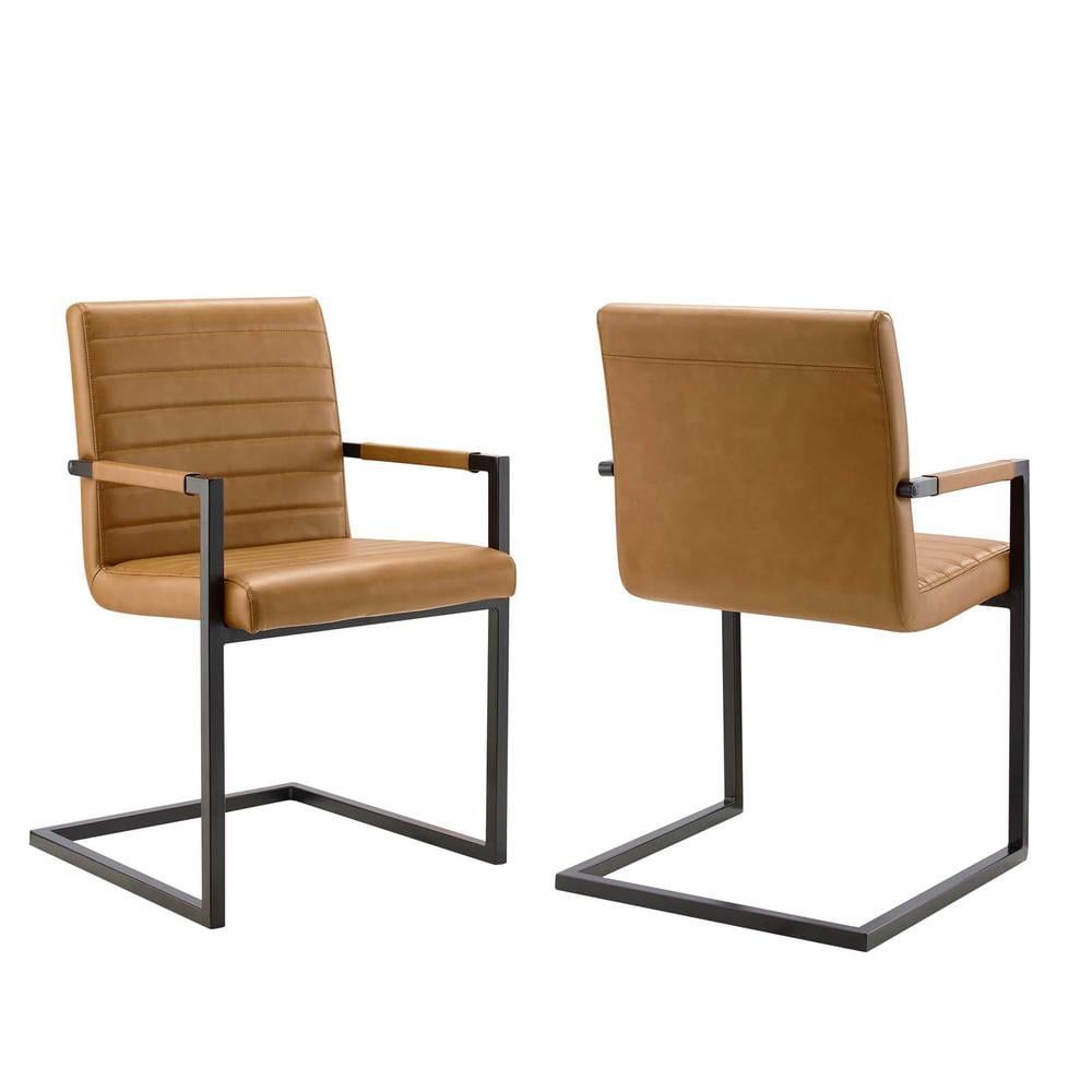 Tan Vegan Leather and Metal Arm Chair with Sled Base