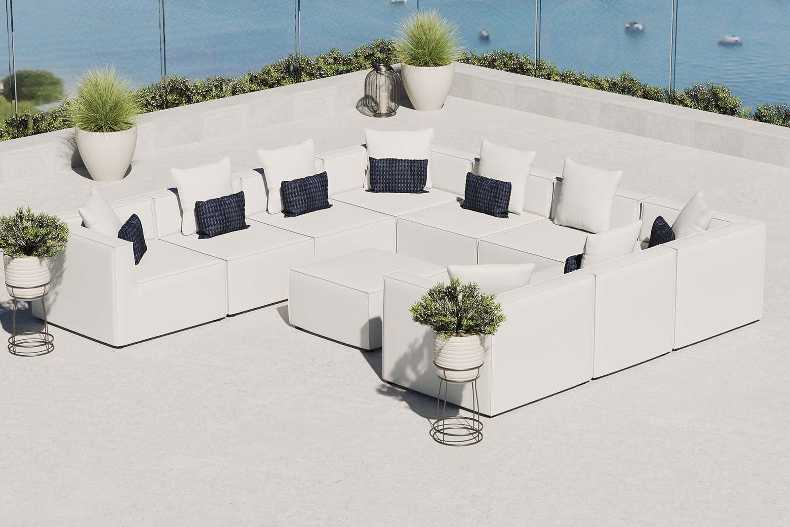 Saybrook White 10-Piece Outdoor Aluminum Sectional Sofa