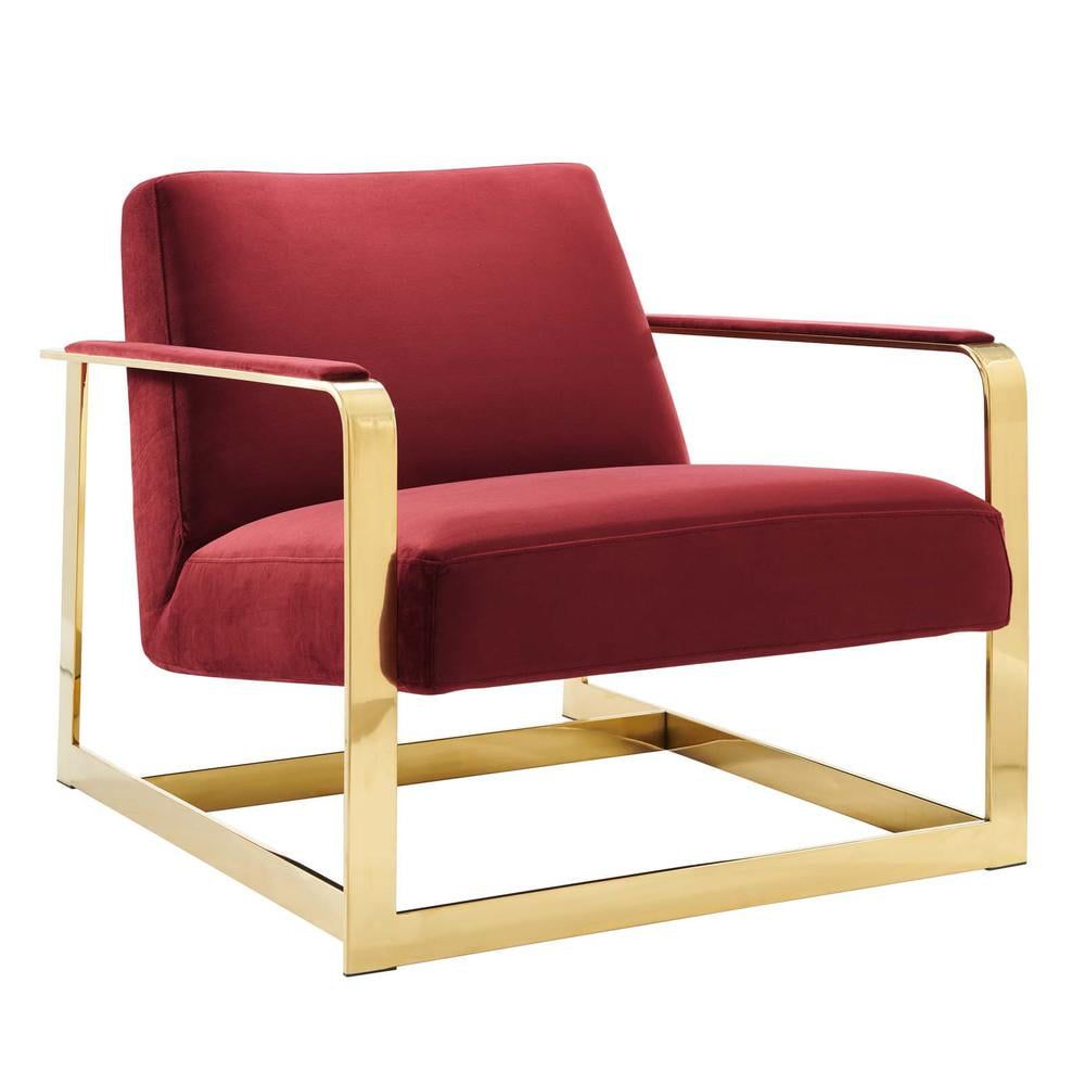 Gold Maroon Velvet Metal Accent Chair