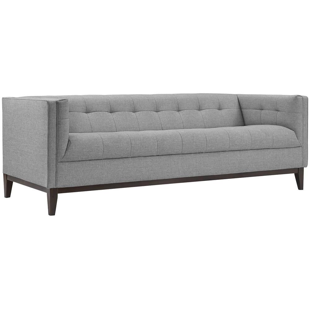 Elegant Light Gray Tufted Fabric Tuxedo Sofa