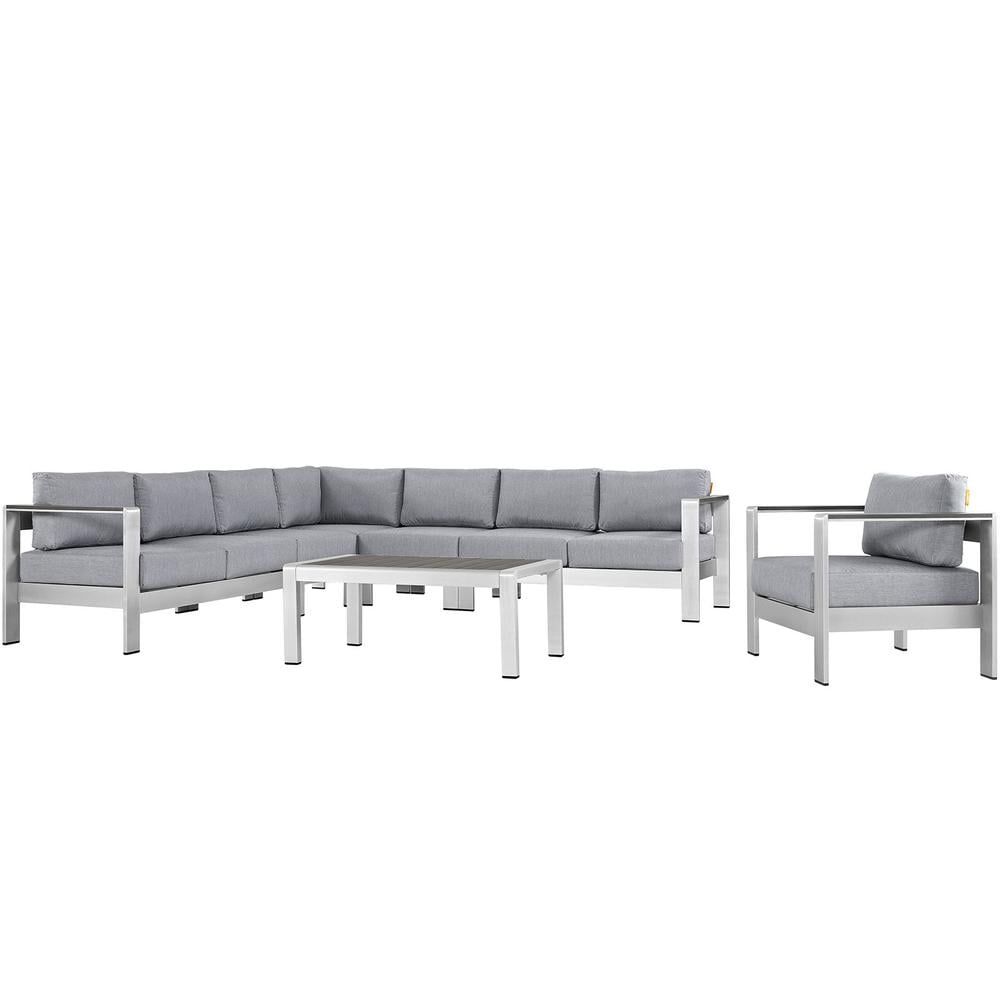 Silver Gray 8-Person Aluminum Outdoor Sectional Sofa Set