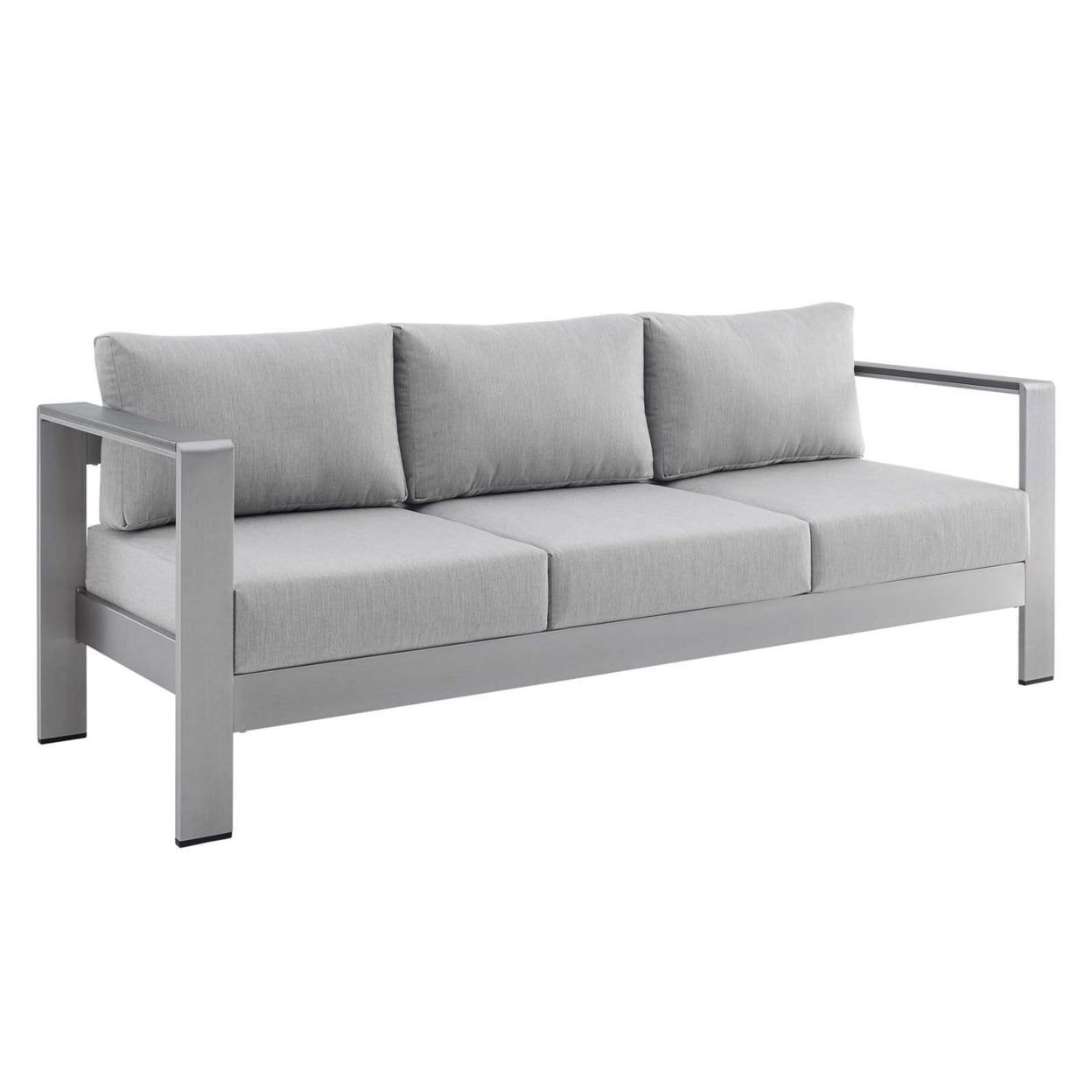 Shore Silver and Gray Aluminum Outdoor Sofa with Cushions