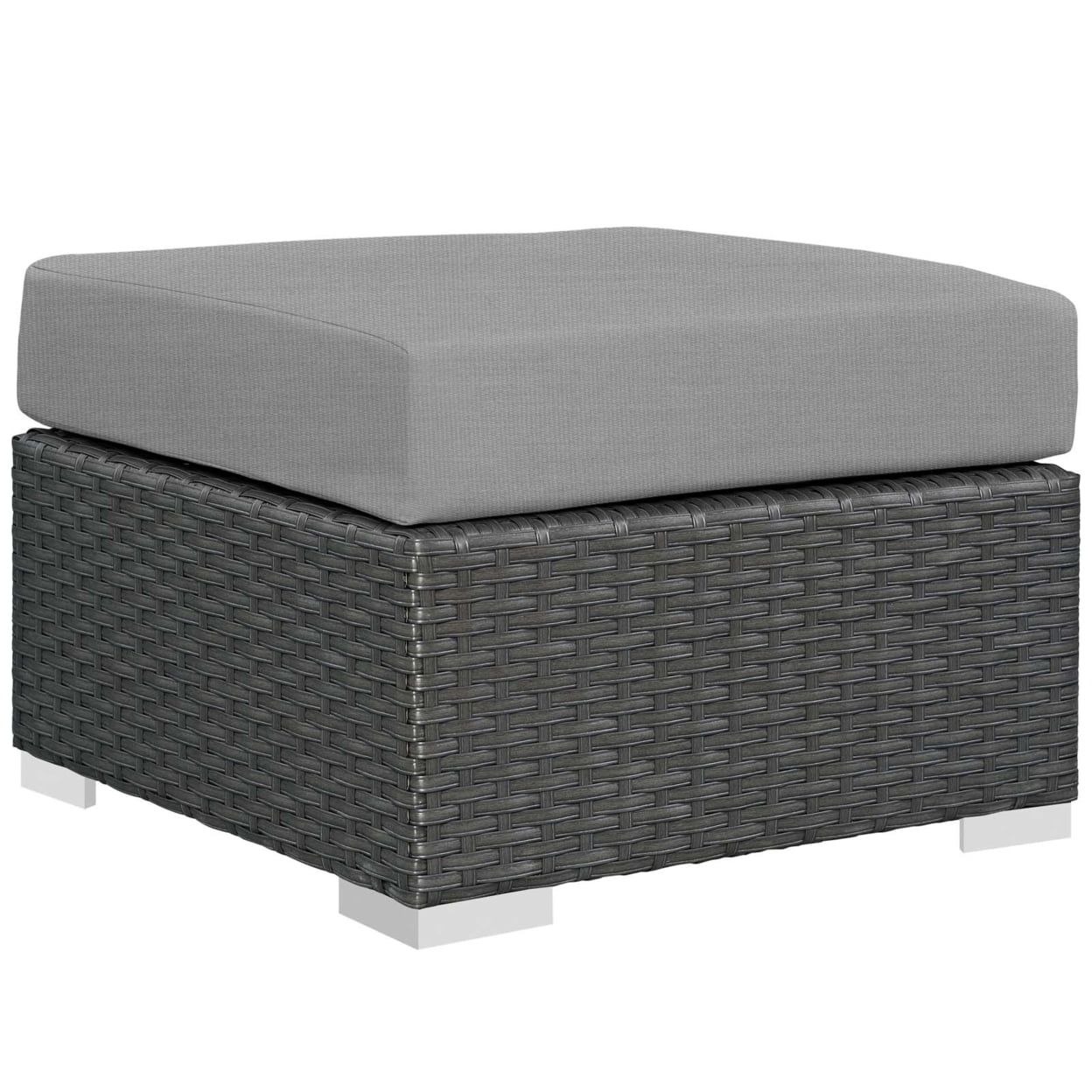 Canvas Gray Aluminum and Rattan Outdoor Patio Ottoman
