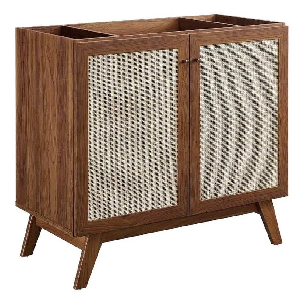Soma Walnut 36" Freestanding Bathroom Vanity Cabinet with Rattan Doors