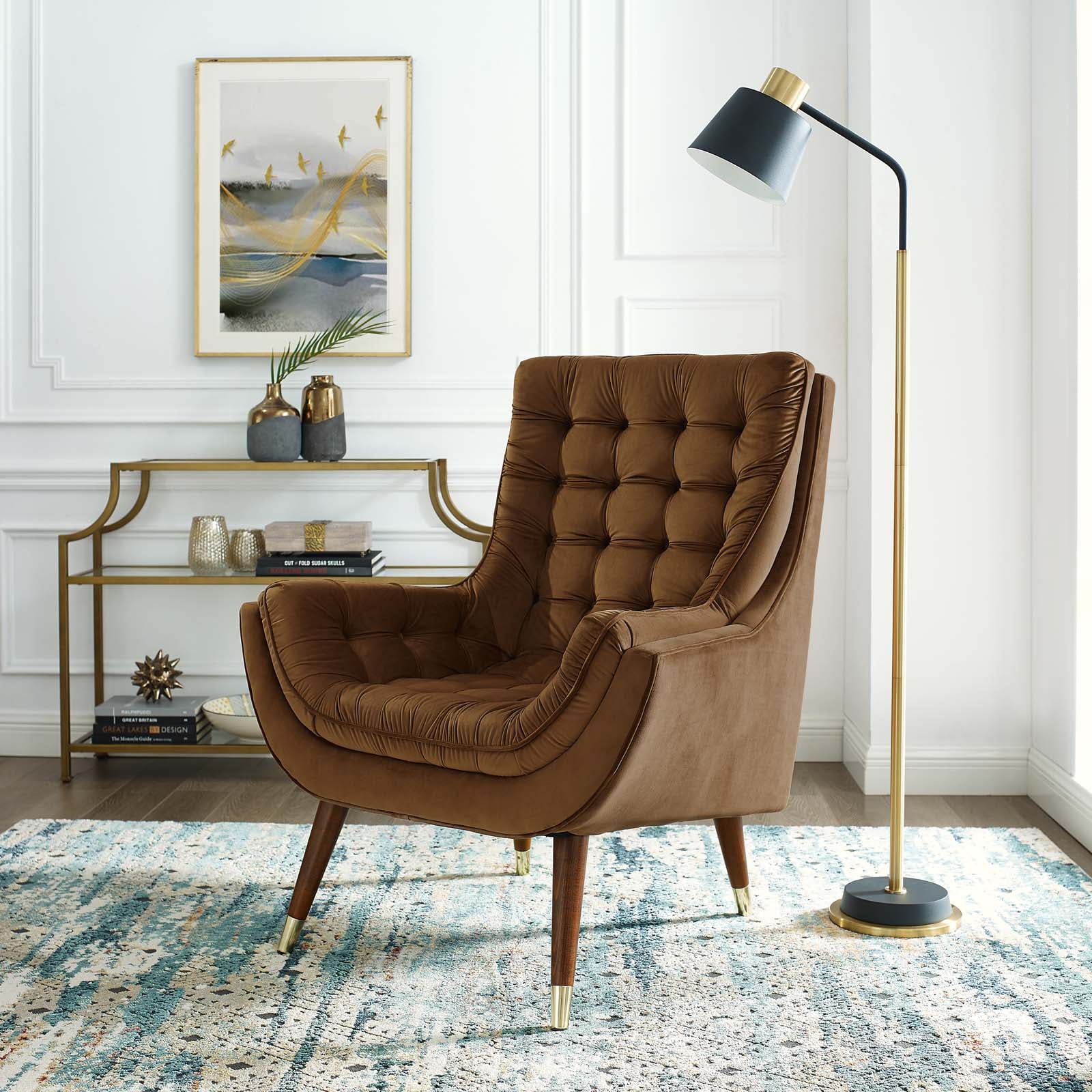 Elegant Mid-Century Brown Velvet Recliner with Splayed Wooden Legs