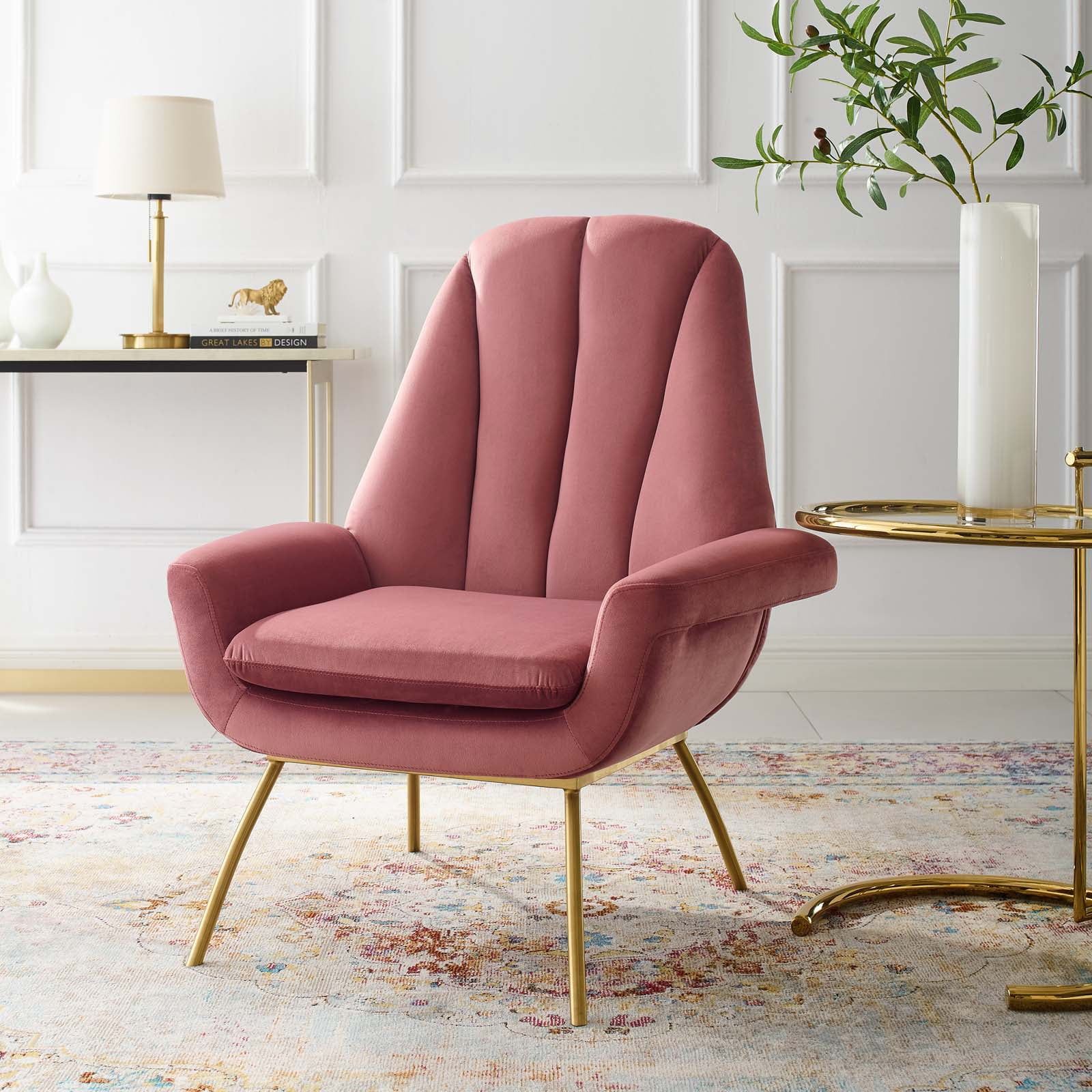 Summit 34'' Dusty Rose Velvet Accent Armchair with Gold Legs