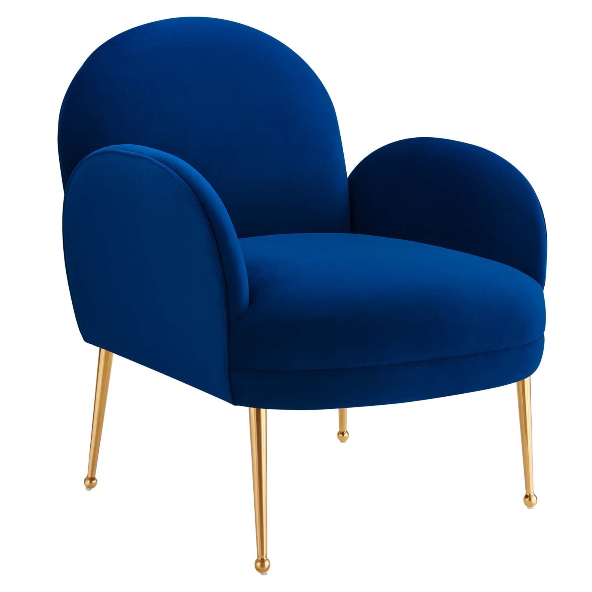 Navy Blue Velvet Wood Accent Chair with Gold Stainless Legs