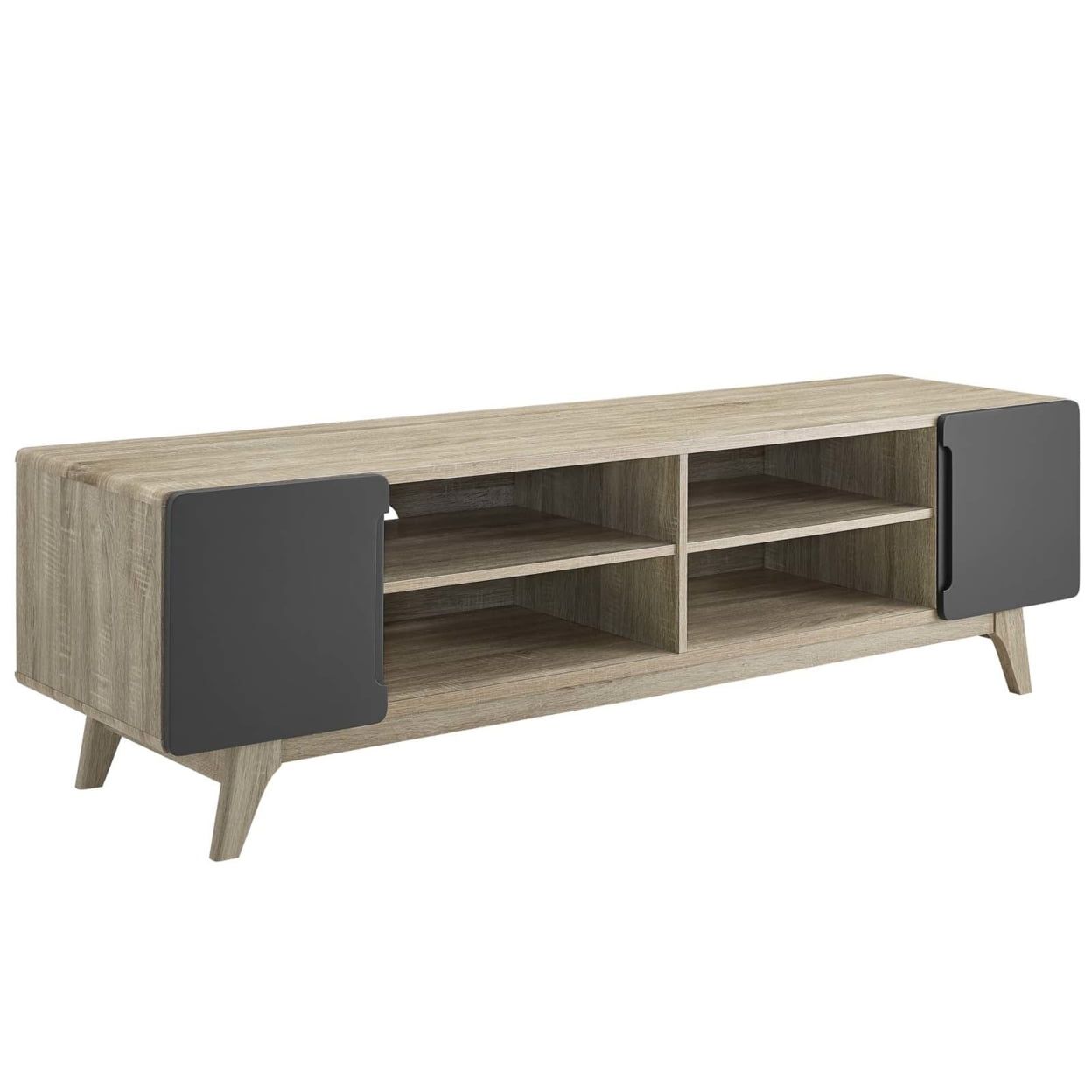 Natural Gray 70" Mid-Century Modern TV Stand with Cabinets