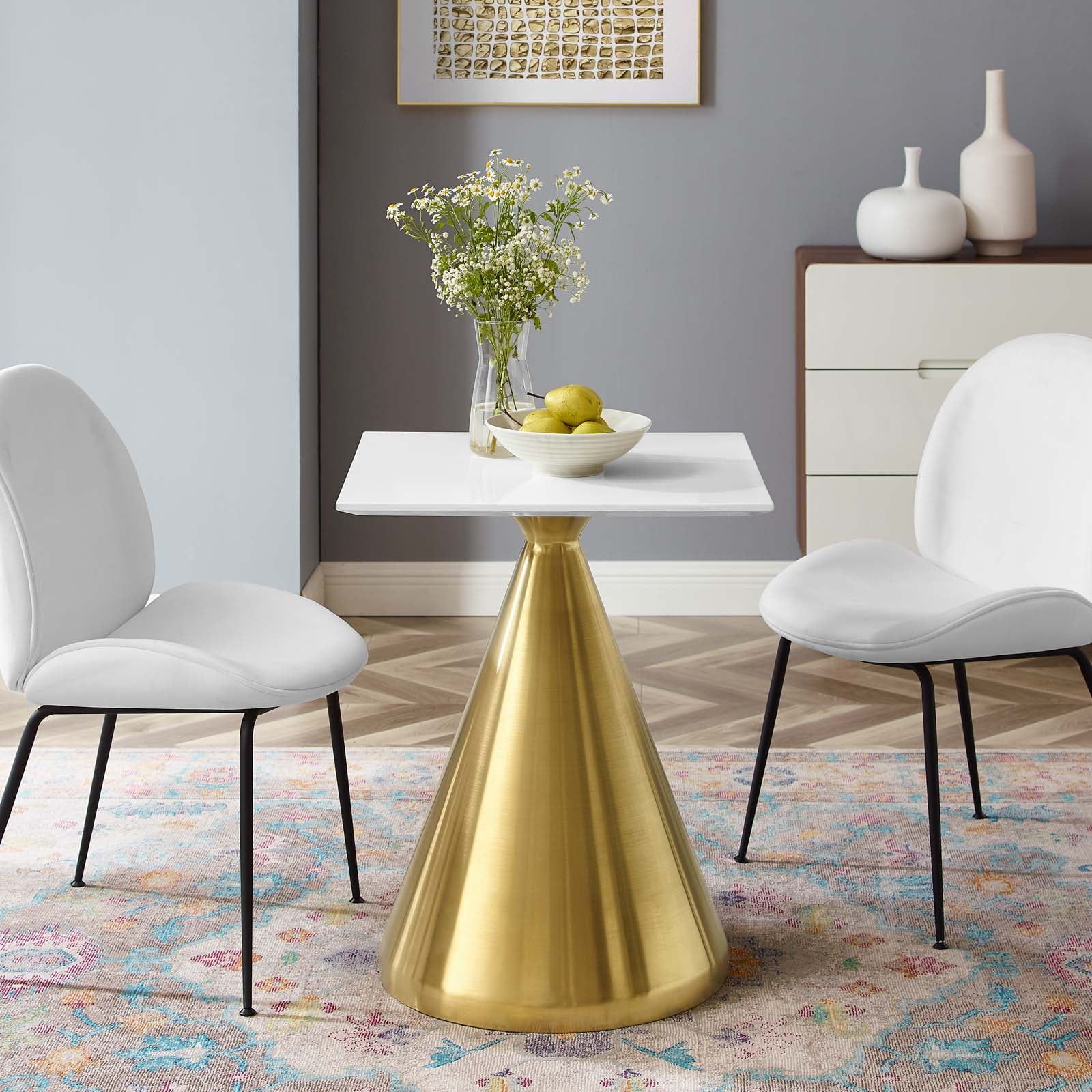 Tupelo 24" White and Gold Square Dining Table