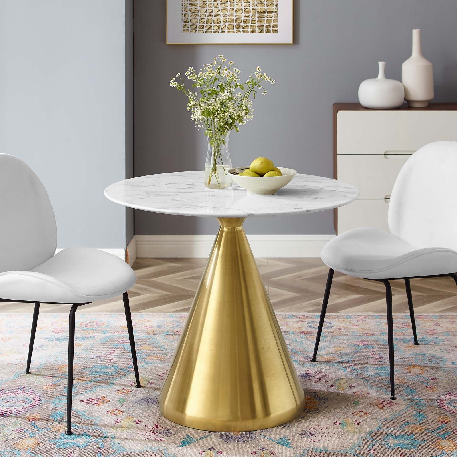 Tupelo 36" White Marble and Gold Dining Table