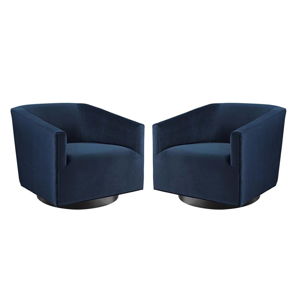 Midnight Blue Velvet Barrel Swivel Accent Chair