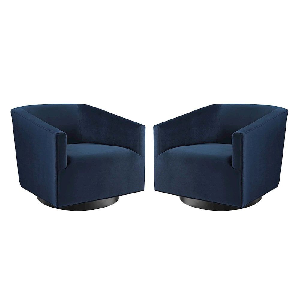 Midnight Blue Velvet Barrel Swivel Accent Chair