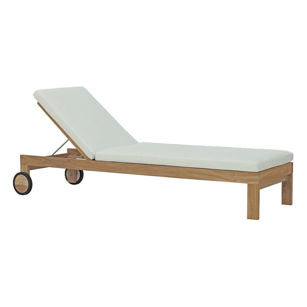 Natural White Teak Outdoor Chaise Lounge with Cushions