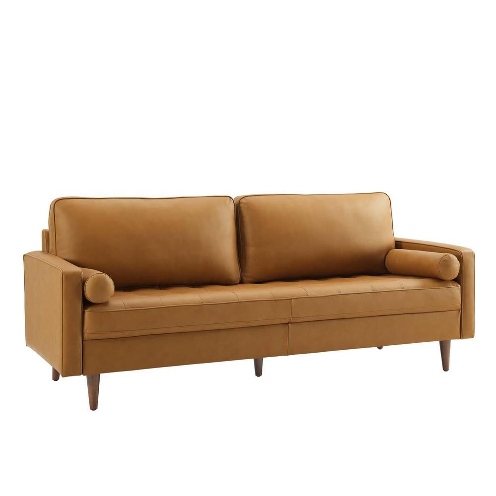 Valour 81" Tufted Top Grain Leather Sofa in Tan