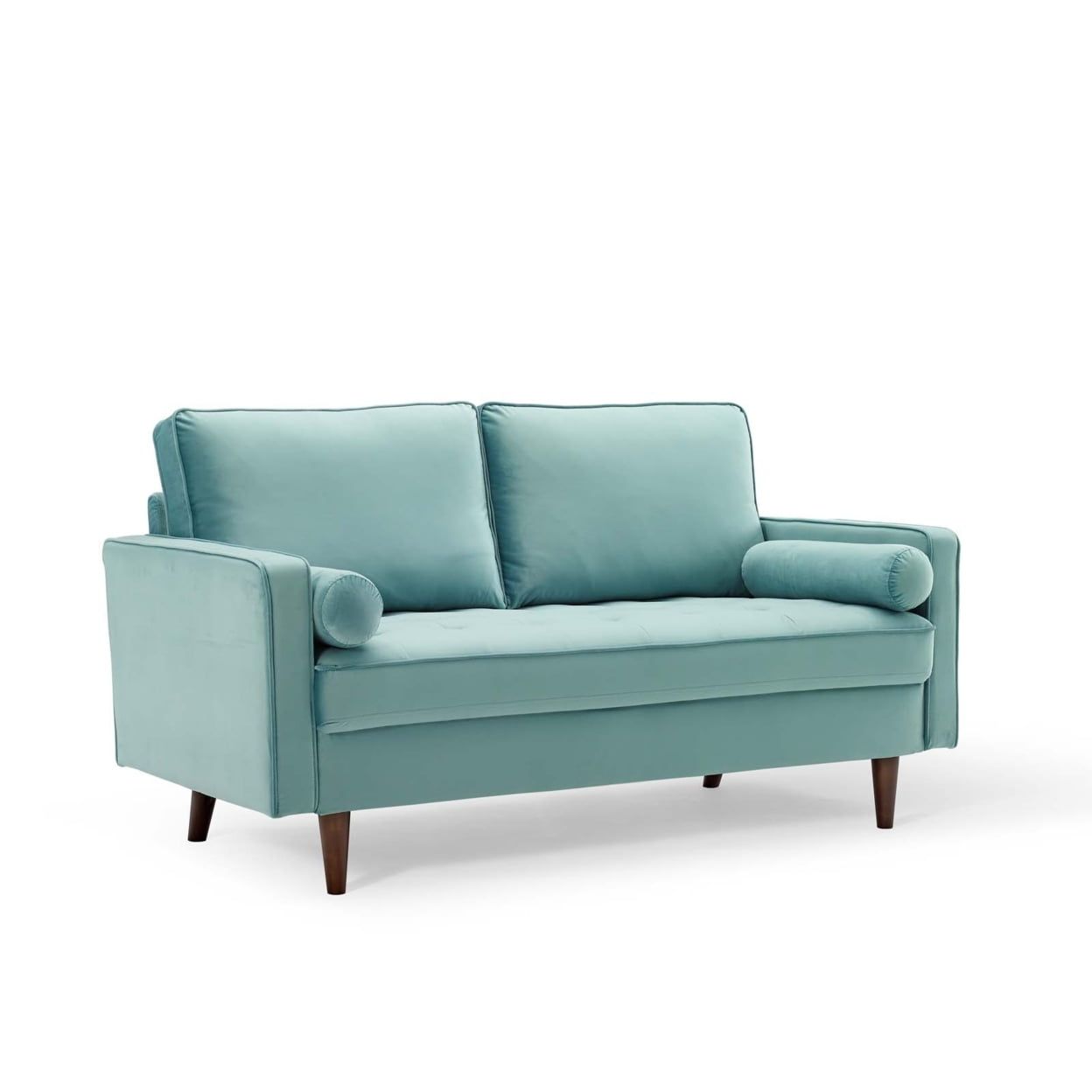 Mint Green Velvet Tufted Loveseat with Walnut Wood Legs