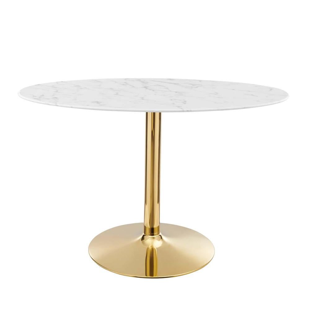 Verne White and Gold Round Marble Dining Table