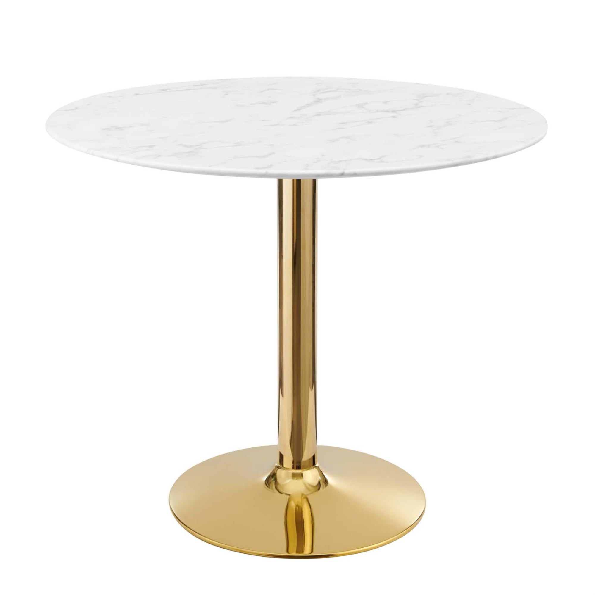 Verne 35" Round White Marble Dining Table with Gold Base