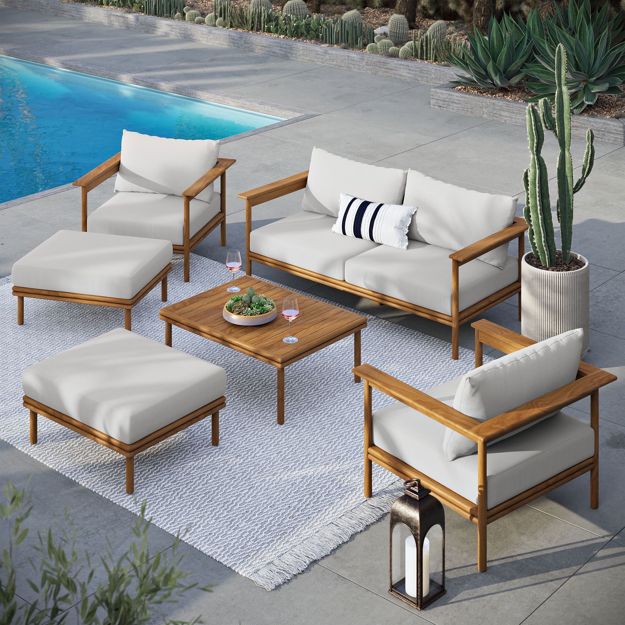 Wren 6-Piece Natural Teak Wood Patio Furniture Set