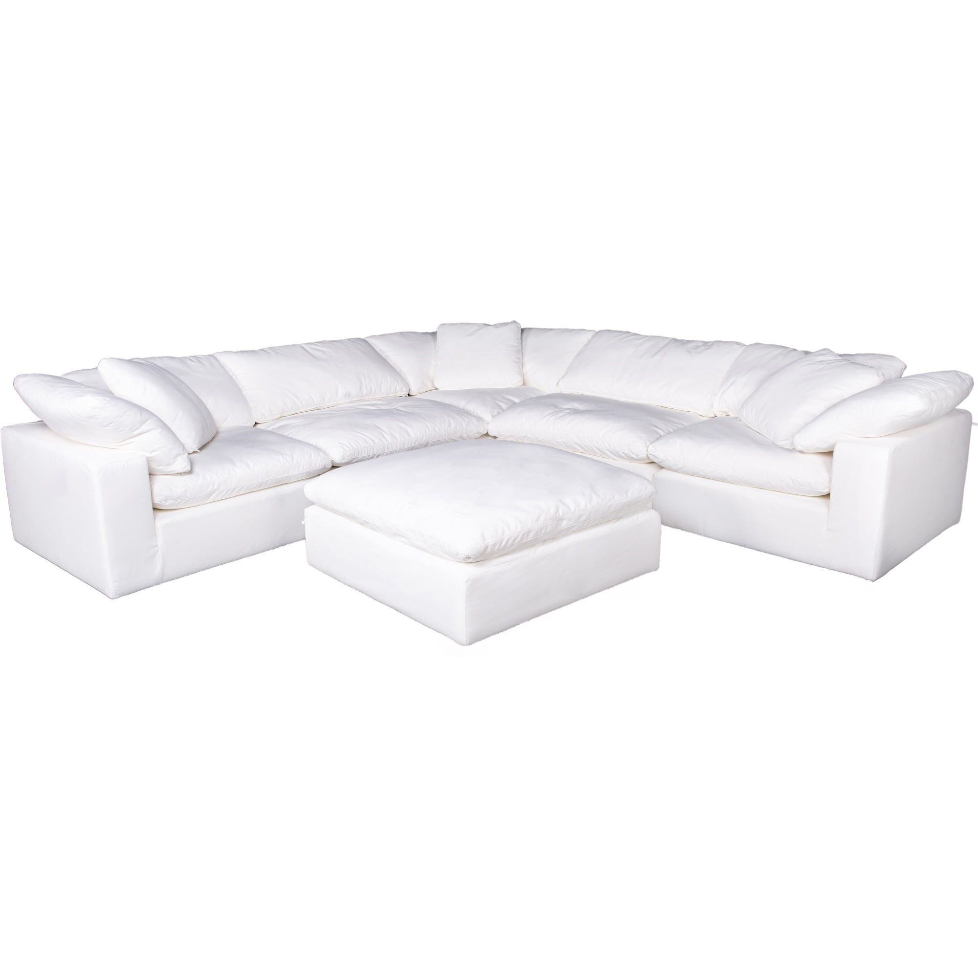 Clay Contemporary 6-Piece White Fabric Sectional with Ottoman