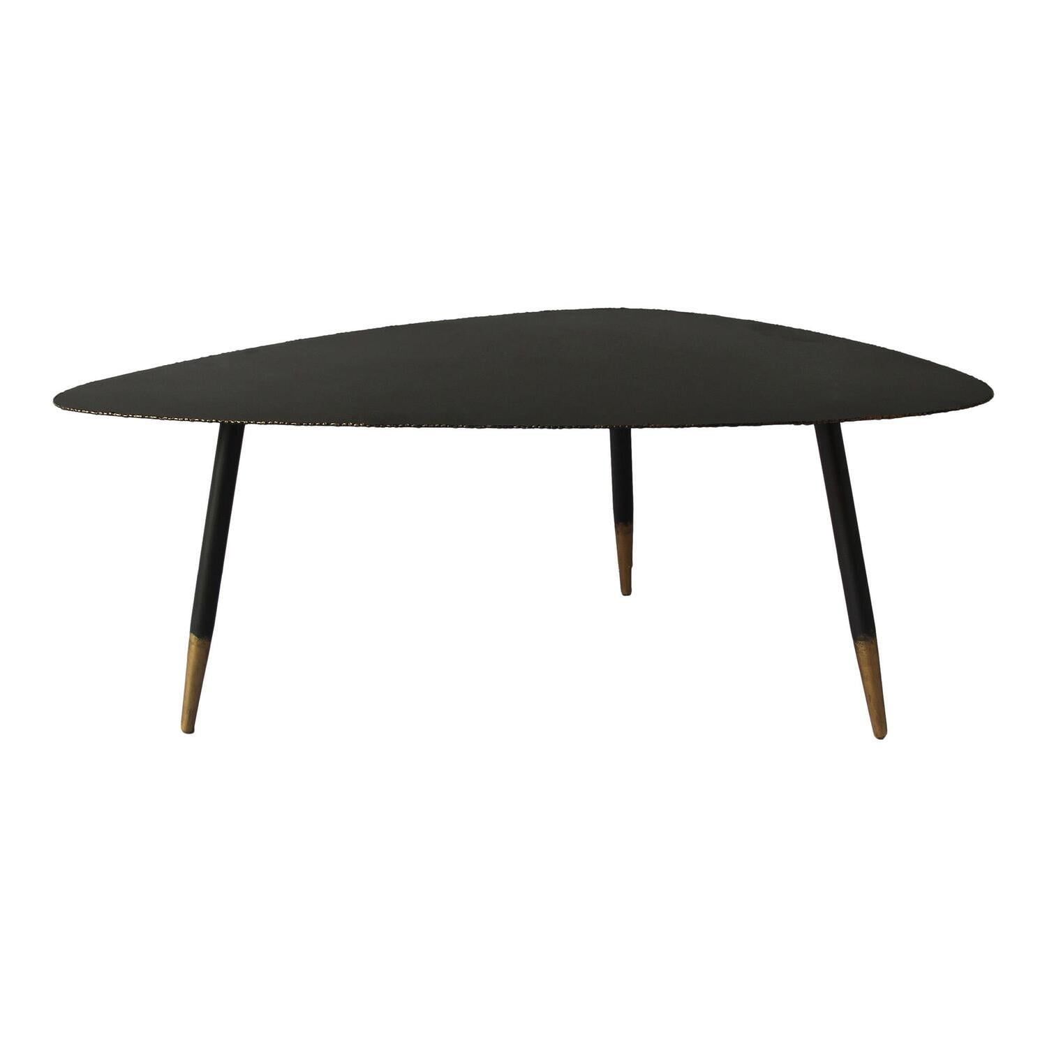 Triangular Black Metal Coffee Table with Gold Accents